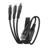 3-in-1 USB-A to Lightning + USB-C + Micro-USB Cable (1.5M) Braided Black, 3A/15W