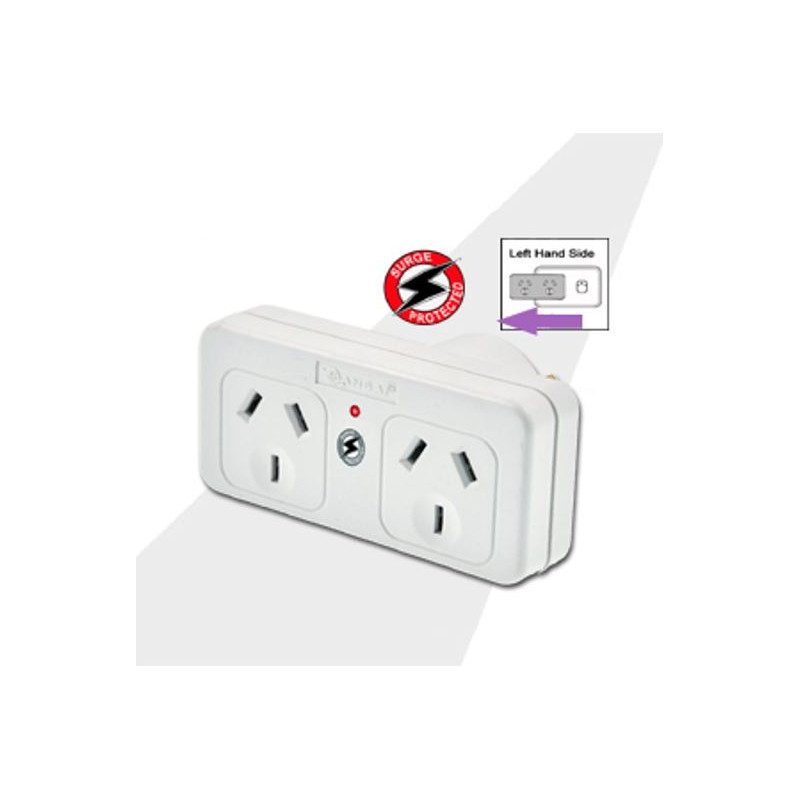Sansai Surged Protected Double Adaptor Left Side Active Indicator 10A 240V AC