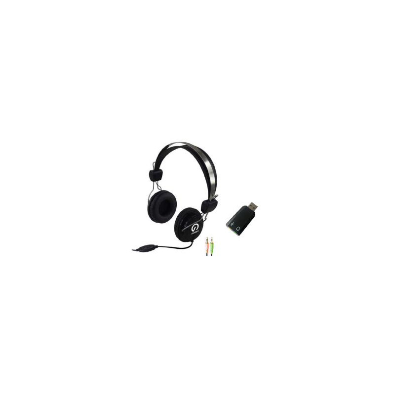 Stereo Headset with Inline Microphone plus USB Audio Adapter with 3.5mm Headphone and Microphone Jack