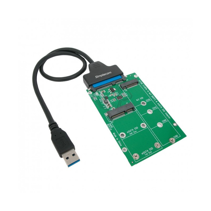 USB 3.0 to mSATA + M.2 (NGFF) SSD 2 in 1 Combo Adapter With USB 3.0 to SATA Data Power Cable (for SATA SSD only, not for NVMe /