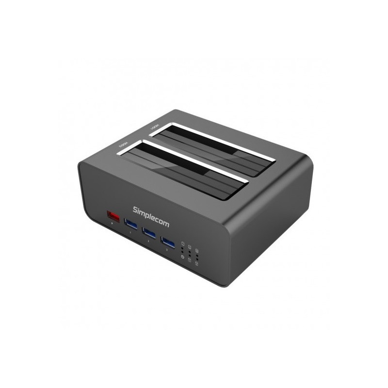 USB 3.0 to Dual SATA Aluminium Docking Station with 3-Port Hub and 1 Port 2.1A USB Charger