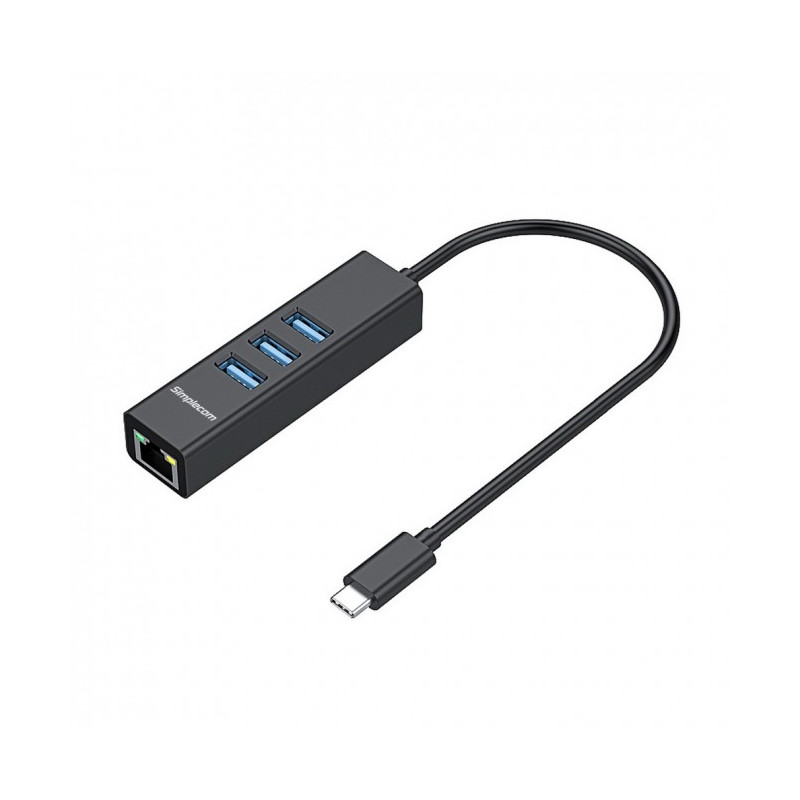Aluminium USB-C Type-C to 3 Port USB HUB with Gigabit Ethernet Adapter Black