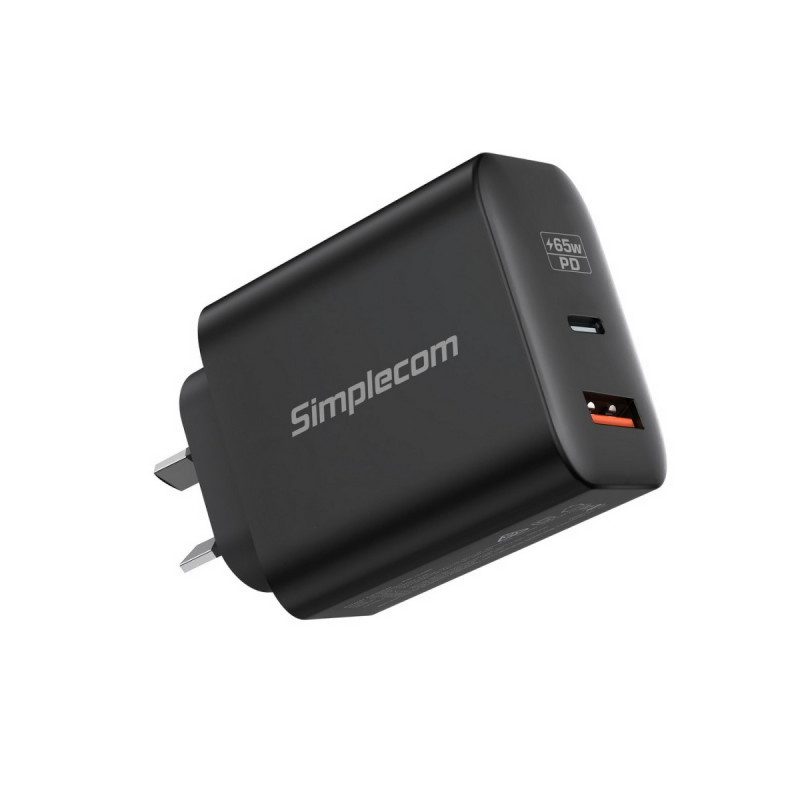 Dual Port PD 65W GaN Fast Wall Charger USB-C Type-C + USB-A for Phone/ Laptop