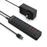48W 10-Port USB 3.0 Hub and Charger with Individual Switches 12V/4A Power Adapter BC1.2 Fast Charging