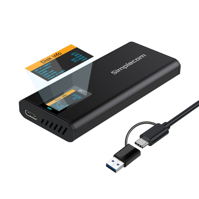 NVMe / SATA M.2 SSD to USB Type-C Enclosure with SMART LED Screen USB 3.2 Gen 2 10Gbps