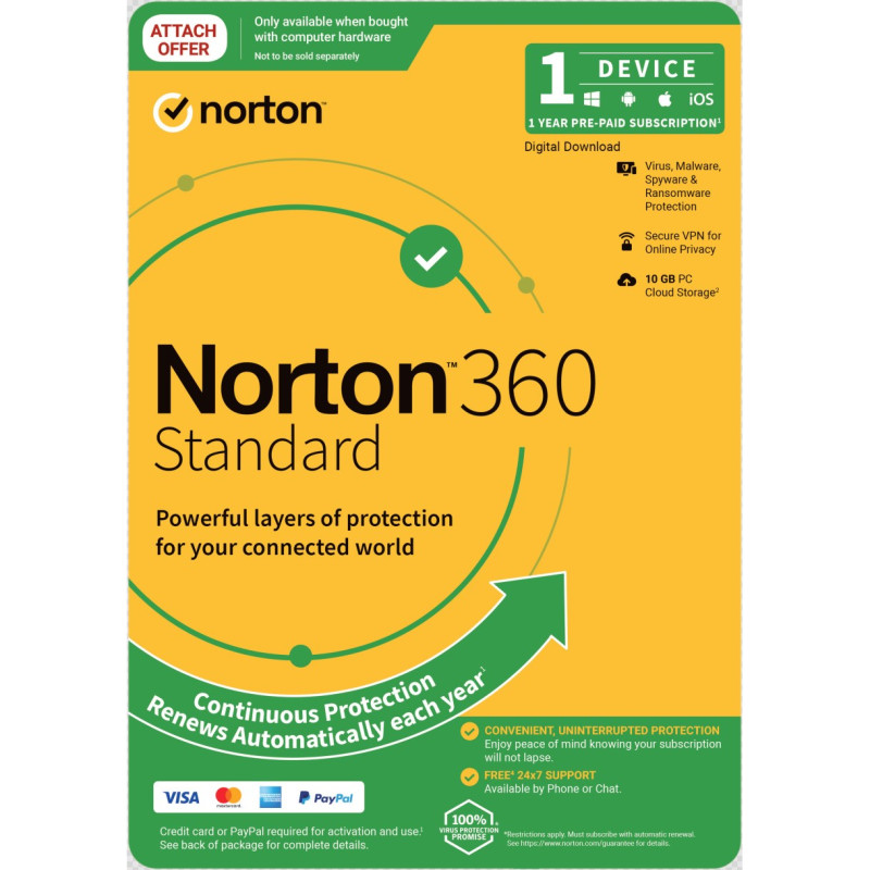 Norton 360 Standard: 1 Devices 1 Year Subscription OEMPC/Mac/Android/iOS, No Installation Media Included (Download & Register On