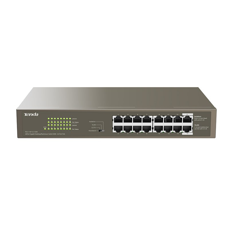 POE SWITCH: 16-Port Gigabit Ethernet Switch with 16-Port PoE+ (Total: 135W) Desktop/Rackmount