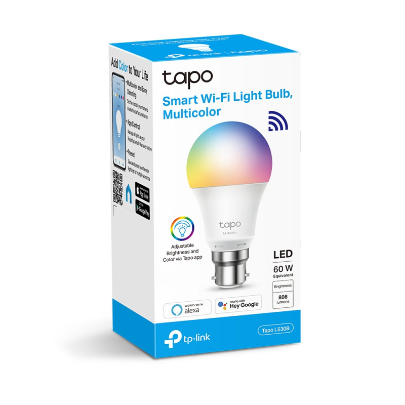 B22 Tapo L530B Smart Wi-Fi Light Bulb, Multicolor, 60W equivalent