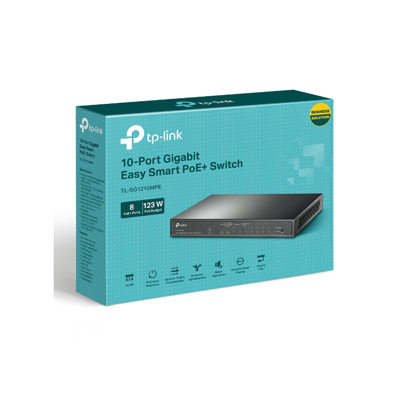 POE Switch: 10-Port Gigabit Easy Smart Switch with 8-Port PoE+ up to 30W each port (Max at 123W), 9x Gigabit RJ45, 1x SFP/RJ45,