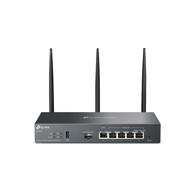 Router: Omada AX3000 Gigabit VPN, Dual-Band WiFi (2402Mbps 5GHz, 574Mbps 2.4GHz), 1 gigabit SFP and 5 gigabit RJ45 ports