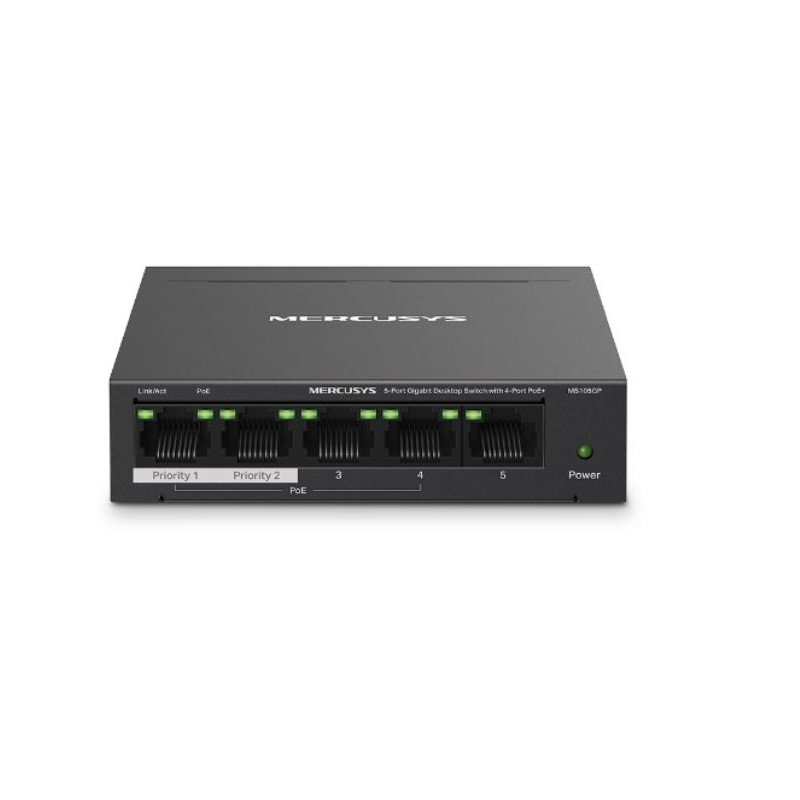 Mercusys 5-Port Gigabit Desktop Switch with 4-Port PoE+ (total 65W), 10/100/1000 Mbps RJ45 ports, Up to 250 m