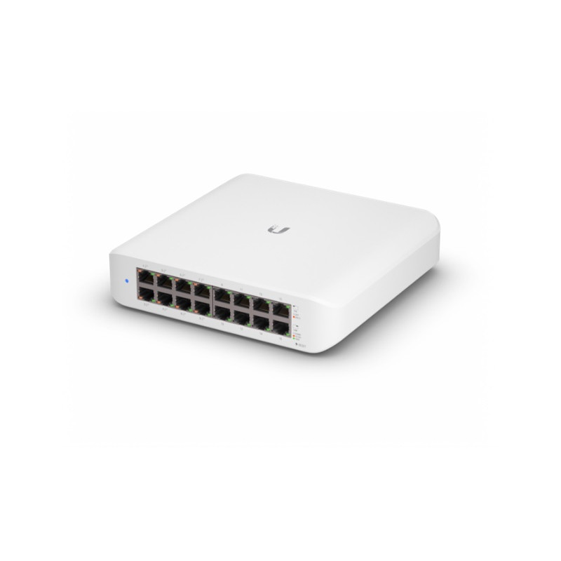 POE Switch: UniFi Switch Lite 16 PoE, Layer 2, 16x GbE RJ45 Ports, 8x 802.3at PoE+ Ports, 45W PoE Budget, Fanless Unit, Wallmoun