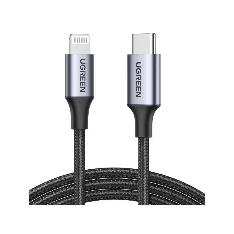 iPhone USB-C Type-C to Lightning Cable, Aluminium Shell, Braided Cable, Black - 2m