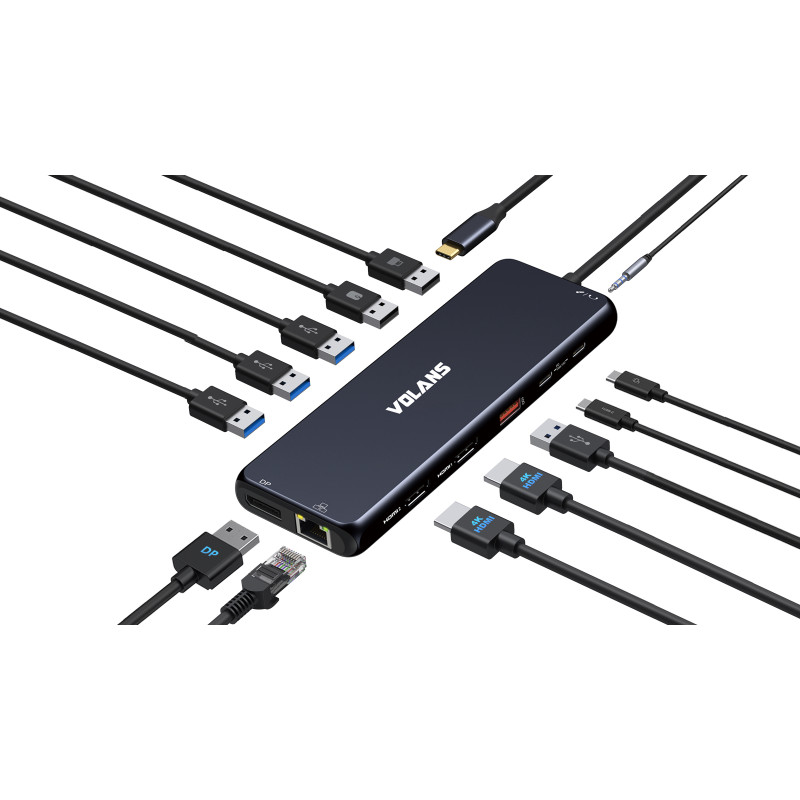 Aluminum 13-in-1 Triple Display USB-C Hub with 100W PD (V2)