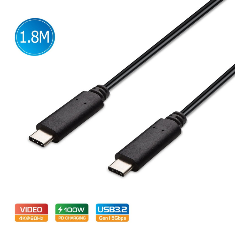 USB-C Type-C to USB-C Cable USB 3.2 Gen1 5A 100W PD 4K@60Hz 1.8M