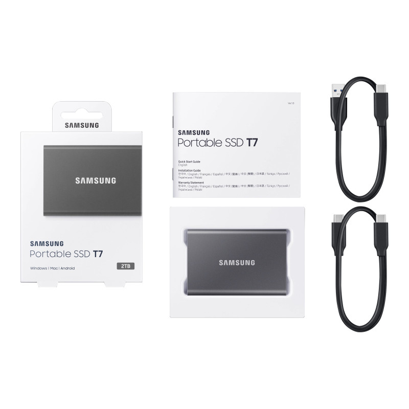 Portable SSD T7, 2TB, Titan Gray, USB3.2, Type-C, R/W(Max) 1,050MB/s, Aluminium Case, 3 Years Warranty