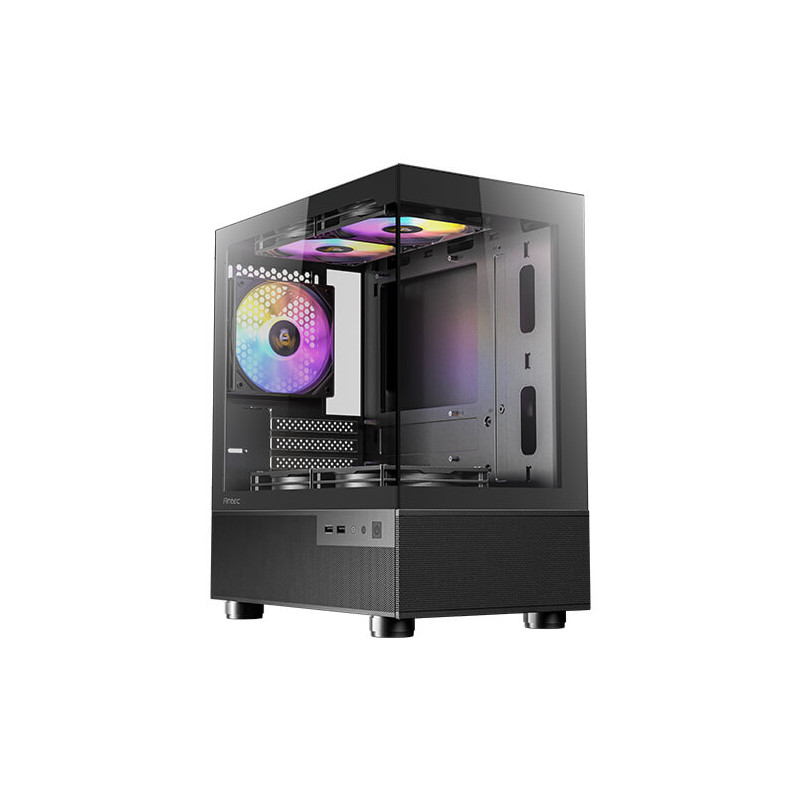 Mini-Tower Case: Antec CX200M RGB Elite - Black5x 120mm RGB Fans, 2x USB 3.0, Headphone + Mic Combo Jack, Tempered Glass Side &