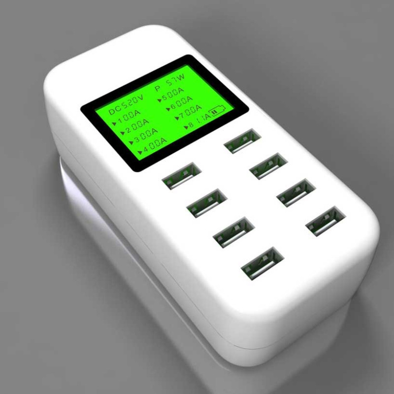 Charging Station: 8 Port Smart USB AC Charger Station with LCD, 5V 8A Max 40W